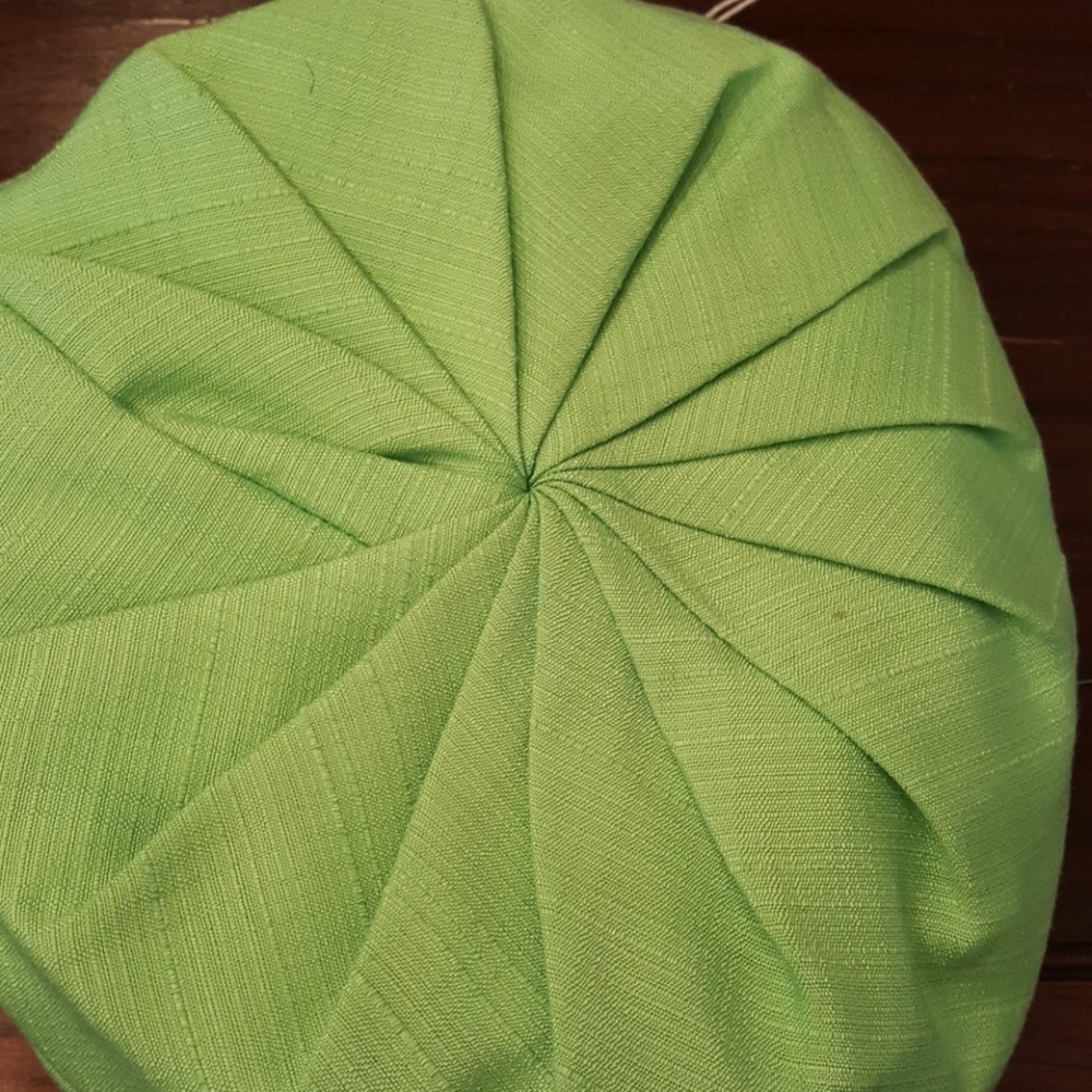 LIME GREEN PLEATED TOP‎  BERET STYLE CLOTH HAT Made In USA - Picture 9 of 10